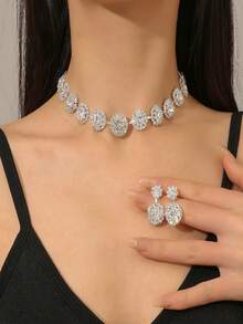 3 Piezas/set Collar Y Aretes De Gota De Agua Con Incrustaciones De Diamantes De Imitación Lujosos Para Mujeres, Adecuados Para Fiestas - Multicolor - Ver 1