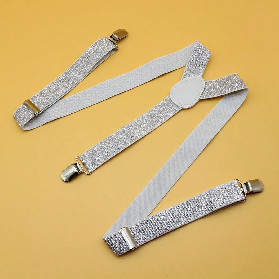 1pc Unisex Y-shape Adjustable Elastic Suspenders With Metallic Finish - Silver - View 1