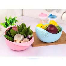 1 Pieza Azul Tazón Lavador De Arroz Herramienta De Cocina, Cesta De Lavado Con Colador De Plástico Grueso Y Multifuncional Para Arroz, Frutas Y Verduras - Azul - Ver 5