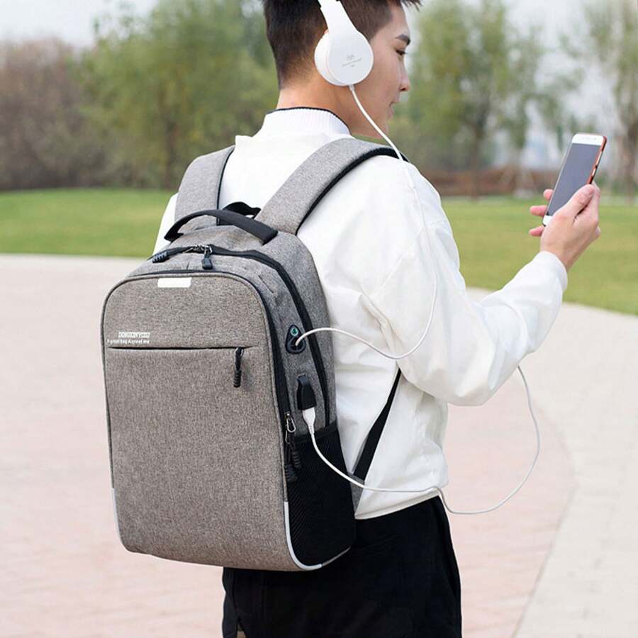 1入男士usb充電背包,防水設計,商務與休閒兩用,適用於15.6英寸筆記本電腦,具有防盜設計