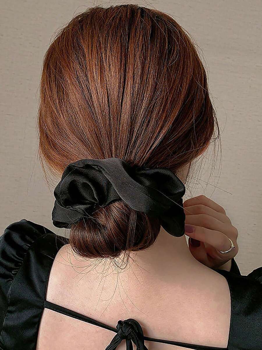 1pc Black Anti-slip Silk Hair Scrunchie - Multicolor - View 1