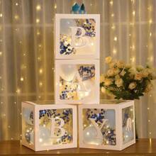 1套嬰兒派對氣球盒裝飾,4個寶寶字母印刷透明氣球盒,4包led燈和20個裝飾性氣球