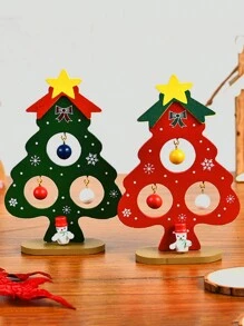 1pc Diy Mini Christmas Tree Table Decoration In Wooden Material For Desktop/countertop Christmas Display Or Gift - Green - View 3