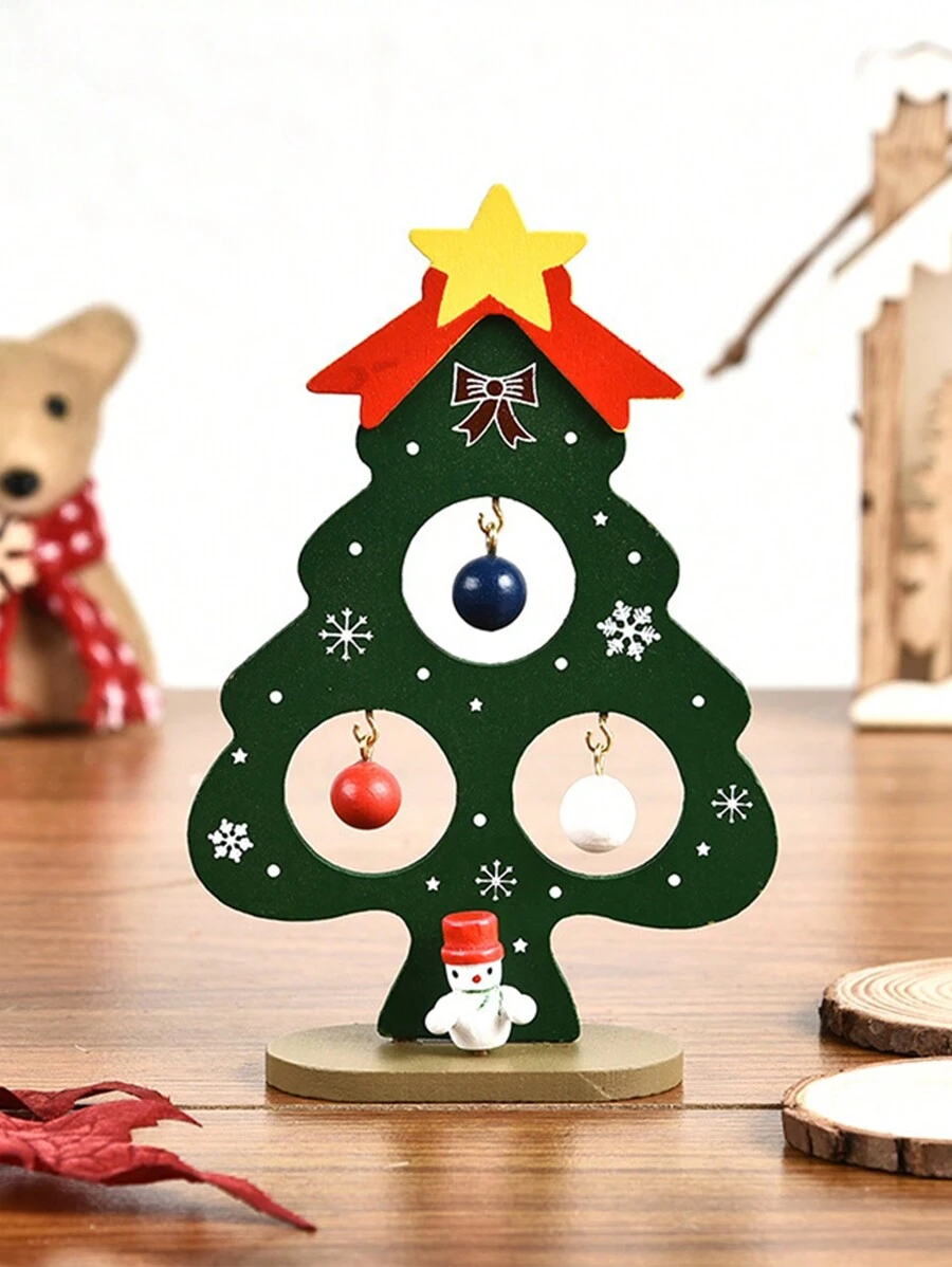 1pc Diy Mini Christmas Tree Table Decoration In Wooden Material For Desktop/countertop Christmas Display Or Gift - Green - View 1