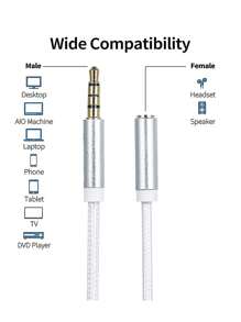 3.5 公釐輔助插孔音訊延長線,公對母,耳機或智慧型手機轉接器。適用於汽車、耳機、ipod、電話、家庭立體聲 Mp3 播放器、家庭劇院系統等 - 黑色 - 查看 4