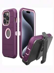 重型全身保护壳，防震/防尘/防摔，兼容苹果手机壳，带 PU 支架 - 酒紅色 - 查看 1