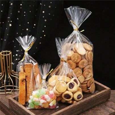 100Pcs Cellophane Treat Bags, Clear Cellophane Bags With Twist Ties Plastic Cello Bags For Packaging Dessert,Bakery, Candies,Cookies,Chocolate,Party Favors School Supplies Food Bag Food Box Suitable For Candy Chocolate Cookies Etc.