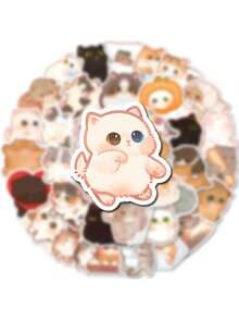 Finego 50入組可愛貓貓貼紙,卡哇伊動物貼紙適用於兒童青少年和成人,glueewee Pvc 防水貼紙適用於水瓶筆記本電腦相冊 - 彩色 - 查看 4