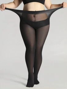 100D medias de talla grande transparentes - Negro - Ver 1