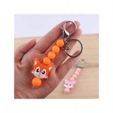 1pc New Creative Cartoon Raccoon Shaped Silicone Beaded Keychain For Diy Accessories - Purple - View 4