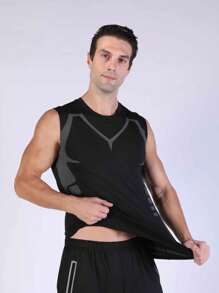 Áo tank top thể thao co giãn nén dành cho nam, nhanh khô, thấm hút mồ hôi, thoáng khí, quần áo tập gym nam, áo thun cơ bản. - màu đen - Xem 5