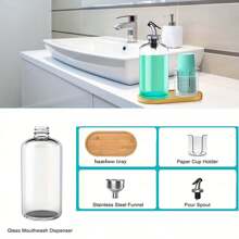 4 Piezas/set Dispensador De Enjuague Bucal Con Caja De Almacenamiento De Bandeja De Bambú , Contenedor Redondo De Enjuague Bucal Con Boquilla Mejorada Para Baño De Invitados, Tocador Y Lavabo