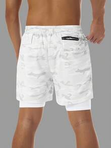 Shorts Deportivos de Hombre con Doble Capa | Secado Rápido, Cómodos, Transpirables para Correr, Hacer Ejercicio, ir al Gimnasio | Compartimento para Guardar Celular - Gris Claro - Ver 4
