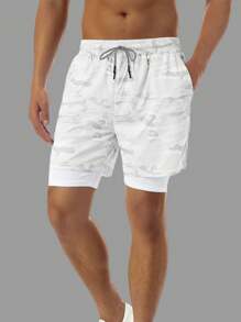 Shorts Deportivos de Hombre con Doble Capa | Secado Rápido, Cómodos, Transpirables para Correr, Hacer Ejercicio, ir al Gimnasio | Compartimento para Guardar Celular - Gris Claro - Ver 1