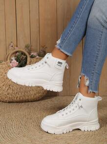 2023年新款女款白色機車靴,適用於秋季 - 米色 - 查看 2