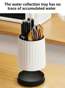 1pc Kitchen Rotatable Knife Block Multifunctional Storage Box For Cutlery Utensils - Black & White - Black and White - View 4