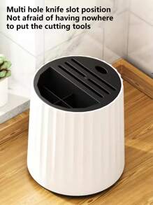 1pc Kitchen Rotatable Knife Block Multifunctional Storage Box For Cutlery Utensils - Black & White - Black and White - View 2