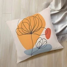 1pc Double-sided Printed Abstract Line & Flower Pattern Velvet Pillow Case - Multicolor - View 3