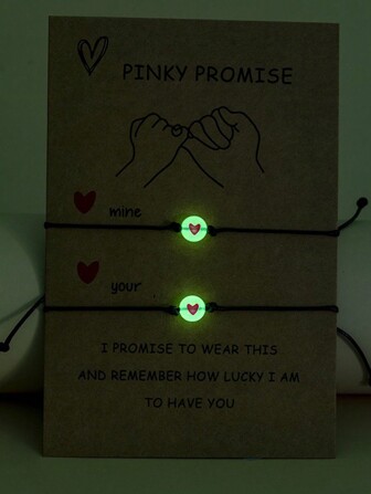 2 件夜光扁珠编织手链，可调节心形图案手饰，适合最好的朋友/情侣情人节、妈妈、母亲、母亲节、礼物