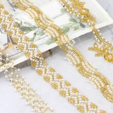 1 件一碼長珍珠蕾絲裝飾串珠絲帶適合 Diy 服裝、包包、鞋子和帽子裝飾