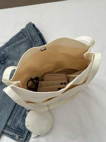 時尚純色輕質單肩托特包,附側袋,2 件/套 - 白色 - 查看 6