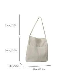 時尚純色輕質單肩托特包,附側袋,2 件/套 - 白色 - 查看 2