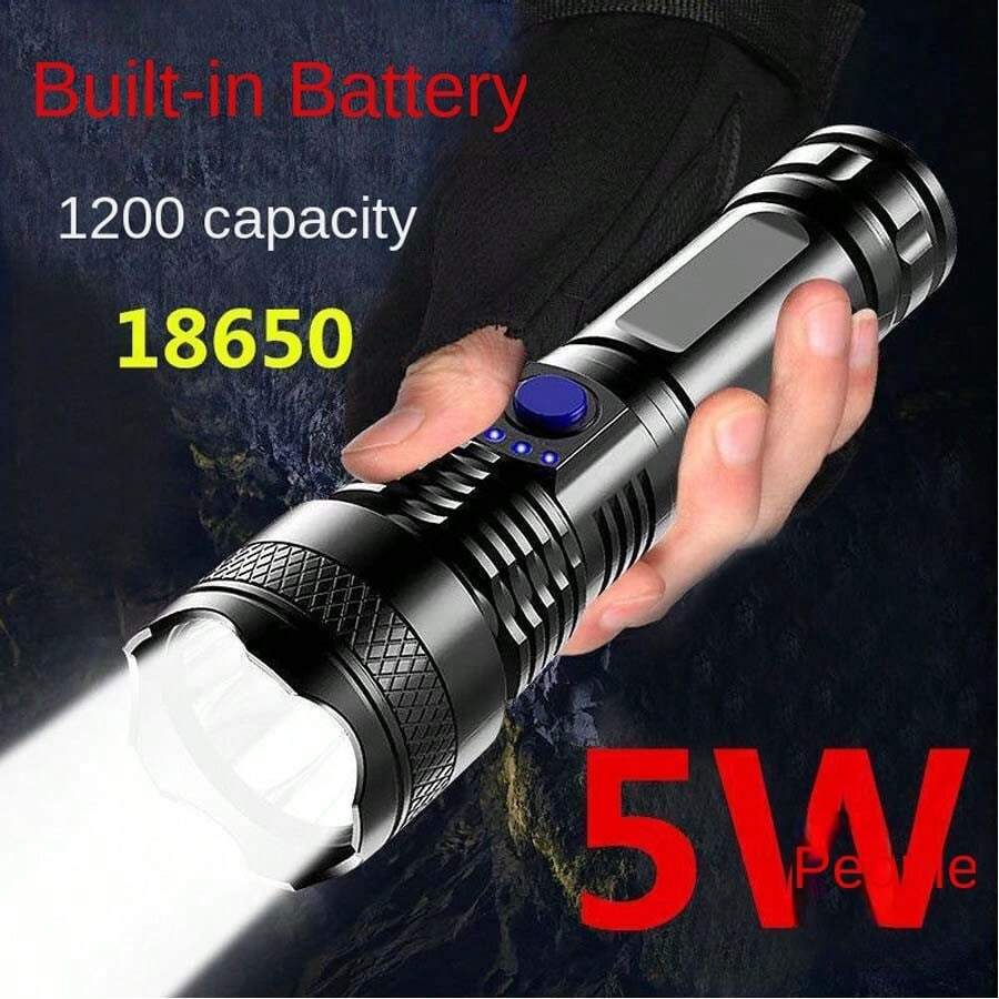A Strong Flashlight Plastic Flashlight With Power Display Long Range 5W Strong P50 Wick Outdoor Flashlight - Black - View 1