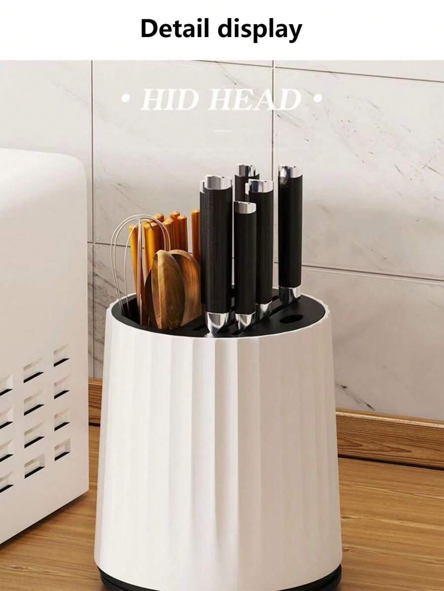 1pc Kitchen Rotatable Knife Block Multifunctional Storage Box For Cutlery Utensils - Black & White - Black and White - View 1