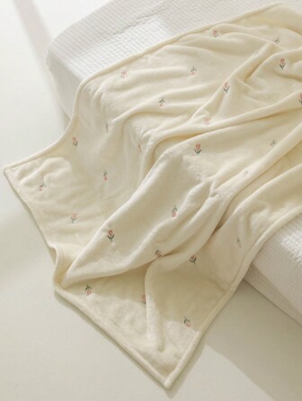 1 件刺绣珊瑚绒婴儿毯，四季通用郁金香毯，适用于婴儿车、婴儿车、旅行、便携式爱情情人节