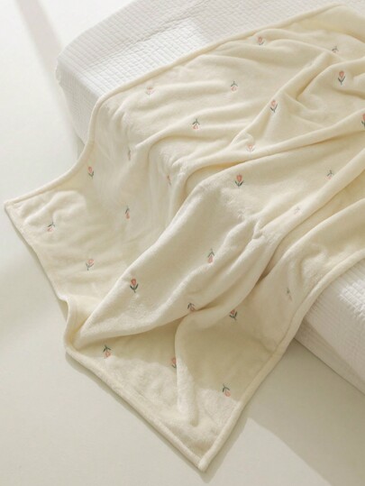 1pc Embroidered Coral Fleece Baby Blanket, All-Season Universal Tulip Blanket For Stroller, Pram, Travel, Portable Love Valentine