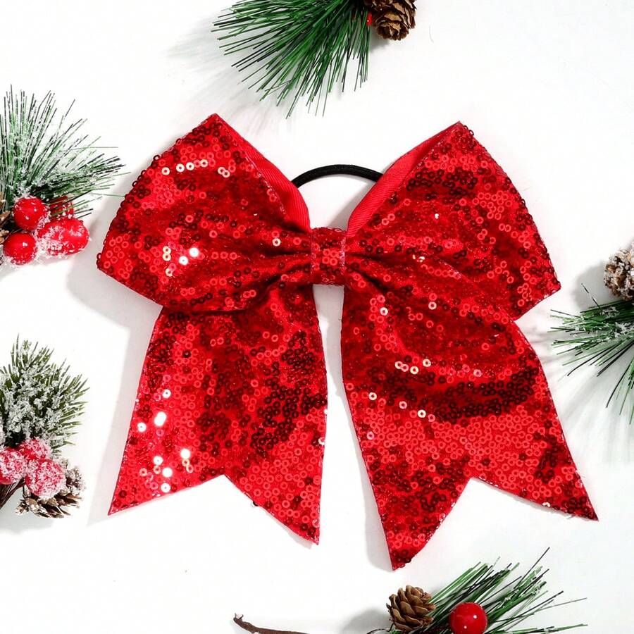 1 件女士纯色闪亮蝴蝶结圣诞装饰发带适合节日、派对和日常佩戴，可作为送给家人、朋友或闺蜜的礼物