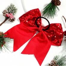 1 件女士纯色闪亮蝴蝶结圣诞装饰发带适合节日、派对和日常佩戴，可作为送给家人、朋友或闺蜜的礼物