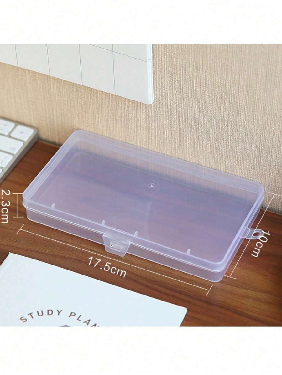 1pc Plastic Transparent Box For Desk Storage Student Stationery Box Large Size Sorted And Organized - Clear - View 1