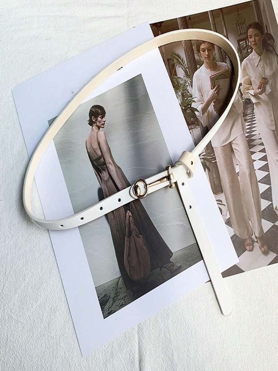 1條女士白色/駝色腰帶,配有金色扣環,用於牛仔褲/洋裝裝飾,簡約百搭,適合日常使用 - 白色 - 查看 1