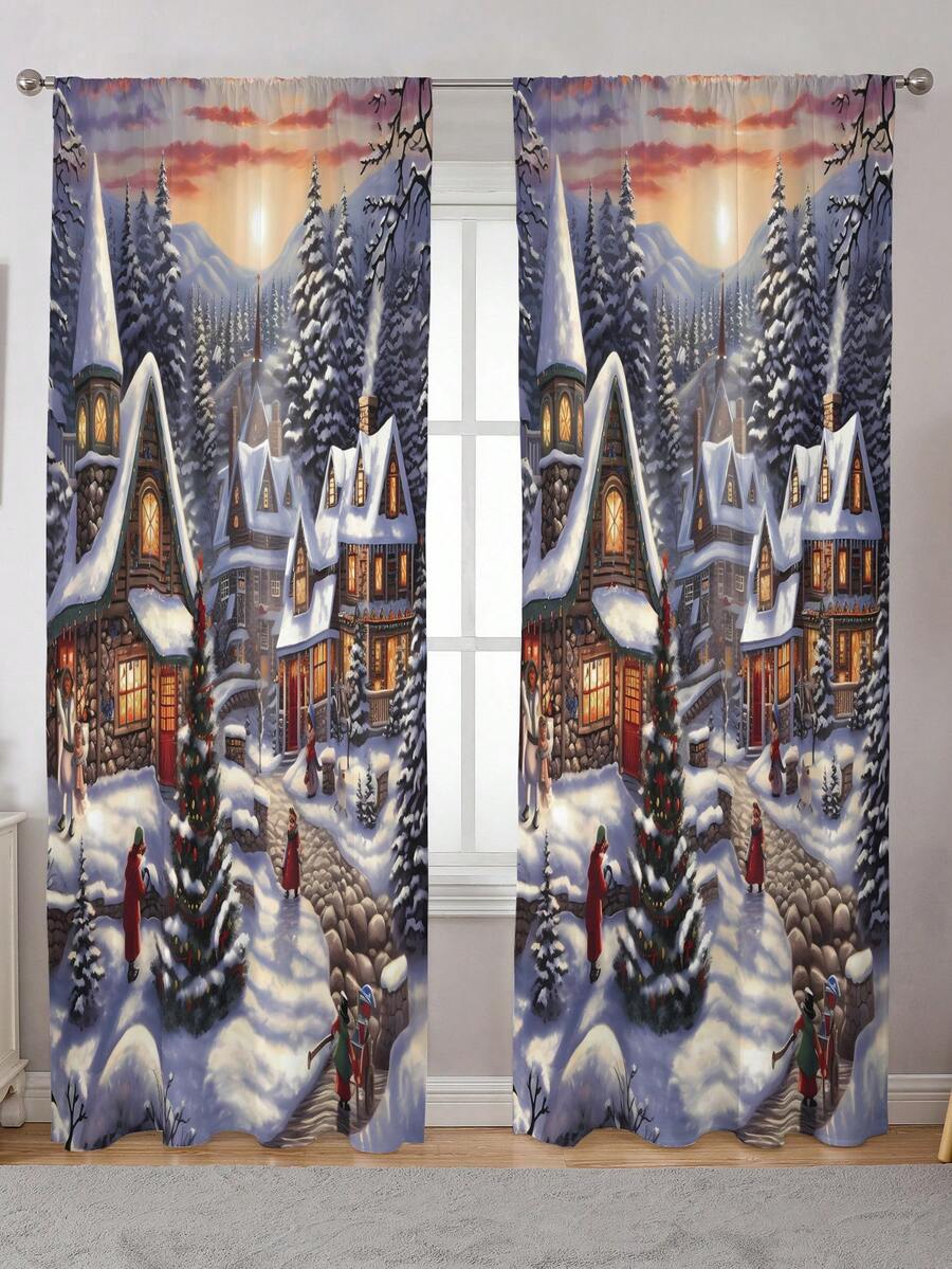 1 件聖誕圖案數位印花窗簾 - 彩色 - 查看 1