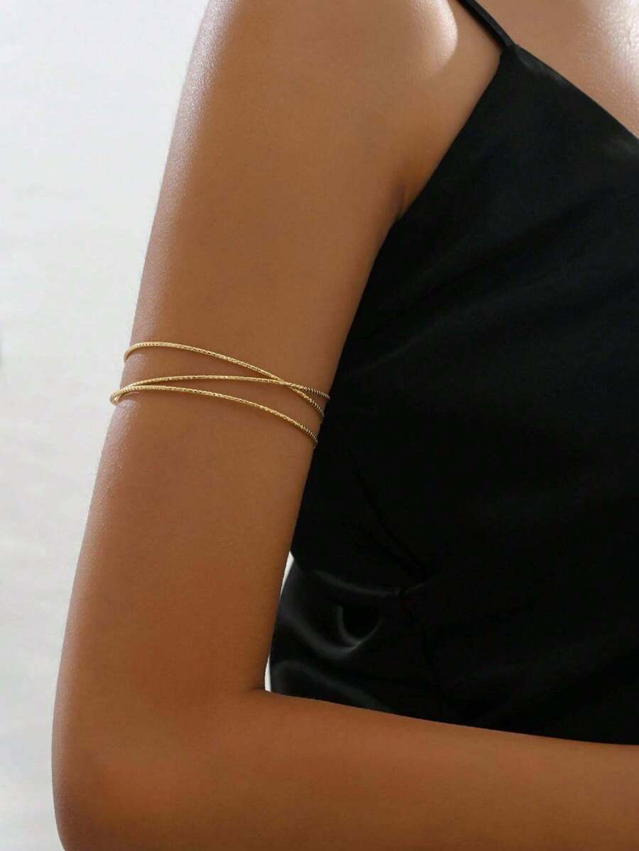 Pulsera abierta minimalista a capas - Dorado - Ver 1