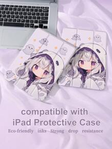 苹果 1 件装幽灵动漫女孩保护套，兼容 iPad 10.2 英寸 2021/2020/2019 iPad 第 9/8/7 代，兼容 iPad 第 5 代 (9.7 英寸)，iPad Air 第 5 代 2022/iPad 第 10 代，带笔架，支持自动睡眠/唤醒盖，具有防摔功能 - 彩色 - 查看 4