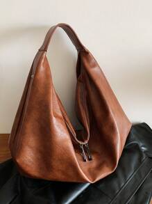 大号复古风单肩包，容量充足的PU皮革手提包，女士休闲单肩/腋下包，带拉链，适合购物、通勤、工作和上学，是大学生、上班族和年轻职业女性的理想之选，简约风格女士手提包，复古女包