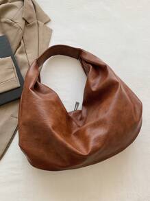 大号复古风单肩包，容量充足的PU皮革手提包，女士休闲单肩/腋下包，带拉链，适合购物、通勤、工作和上学，是大学生、上班族和年轻职业女性的理想之选，简约风格女士手提包，复古女包