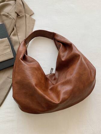 大号复古风单肩包，容量充足的PU皮革手提包，女士休闲单肩/腋下包，带拉链，适合购物、通勤、工作和上学，是大学生、上班族和年轻职业女性的理想之选，简约风格女士手提包，复古女包