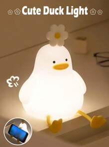 新款可愛夜燈,柔軟矽膠花鴨可愛led燈,3級亮度手機架可充電感應式小夜燈,適用於臥室嬰兒女孩夜燈,作最好的朋友生日禮物,可愛的家居裝飾