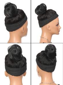 1入迷你爪夾,即凌亂、貓耳形狀(蒸的貓耳形麵包)假髮包,延伸女孩盤起髮片(一個包,一塊黑色)