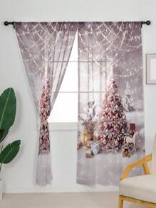 1件聖誕圖案印花窗簾 - 多彩色 - 查看 3