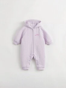 Baby Girls' Fashionable Cute Printed Hooded Jumpsuit For Keeping Warm In Autumn