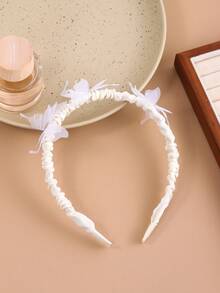 女士白色三蝴蝶時尚可愛頭帶適合日常佩戴 - 白色 - 查看 4