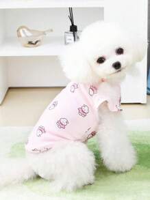 1pc Pink Short Sleeve Flying Rabbit Printed T-shirt Suitable For Cats And Dogs, All Seasons - Pink - View 2