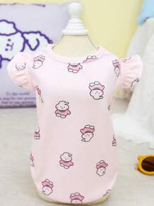 1pc Pink Short Sleeve Flying Rabbit Printed T-shirt Suitable For Cats And Dogs, All Seasons - Pink - View 3