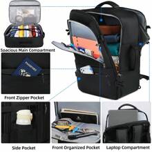 Travel Backpack For Men Women 40L Carry On Backpack Airline Approved 17 Inch Laptop Backpack Waterproof Large Backpack Luggage Daypack Business College Weekender Overnight Backpack - 黑色 - 查看 5