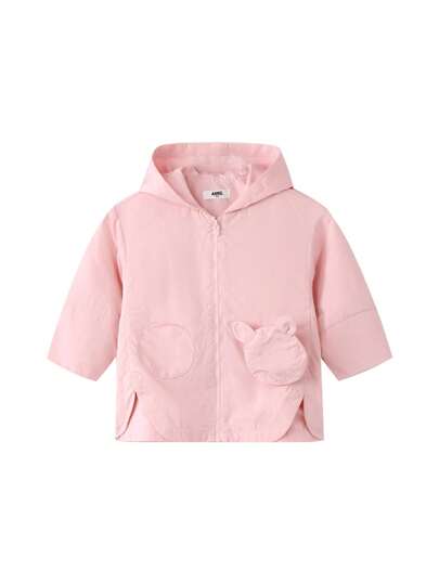 Annil Young Girl Windbreaker Spring And Autumn Casual Solid Color Hooded Trench Coats Pink