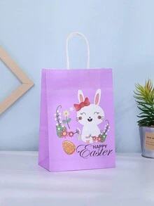 1 組 2 件現貨復活節兔子和彩蛋派對禮物包裝帶手柄紙質購物袋、節日禮品袋